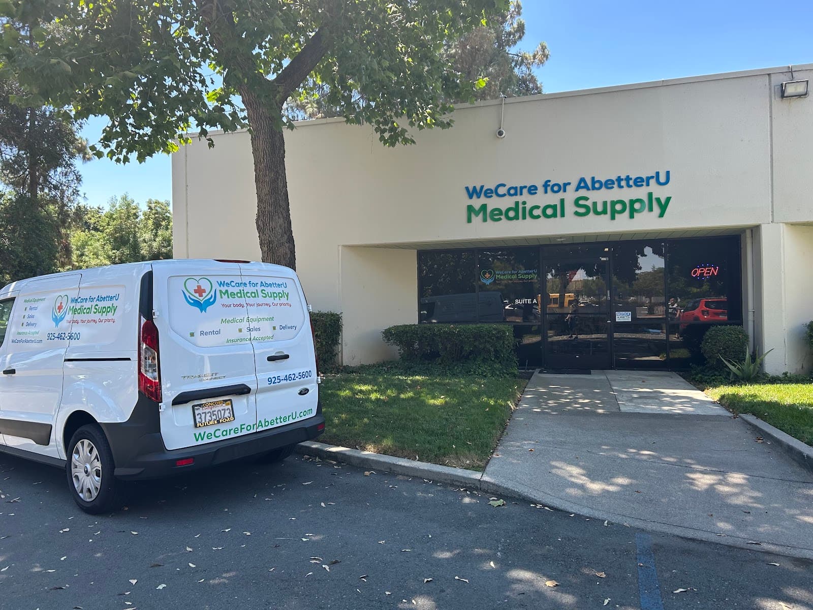 WeCare for AbetterU storefront and delivery van in Concord, CA